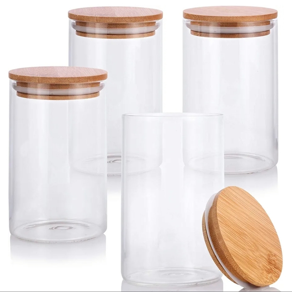 4 Count - 16 oz. Glass Storage Jars with Bamboo Lids
